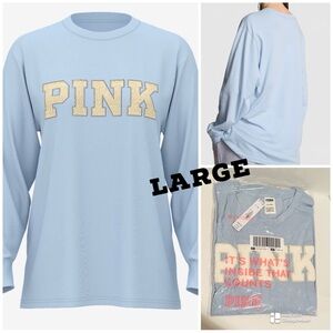 VS PINK NWT Limited Edition Icy Blue Santas Fav Cotton Long-Sleeve Tee